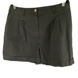 ASOS DESIGN Black Pleated Cuffed High Waist Cotton Blend Shorts‎ US 14